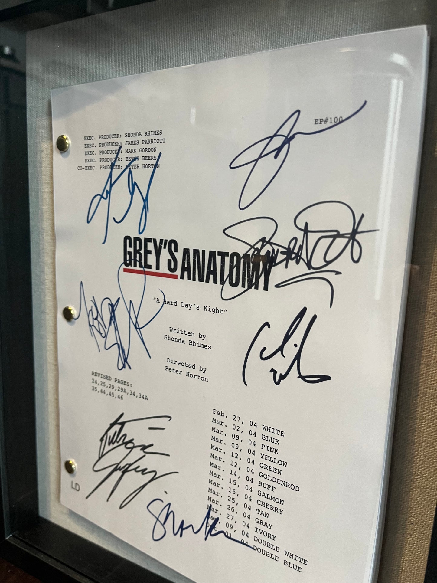 Rare Grey's Anatomy Pilot Script Signed by Cast